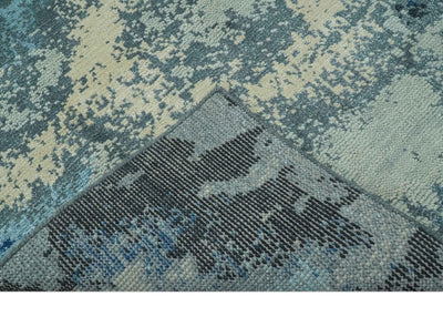 Gray, Blue and Black Modern Abstract 5x8 Hand Knotted wool area rug - The Rug Decor