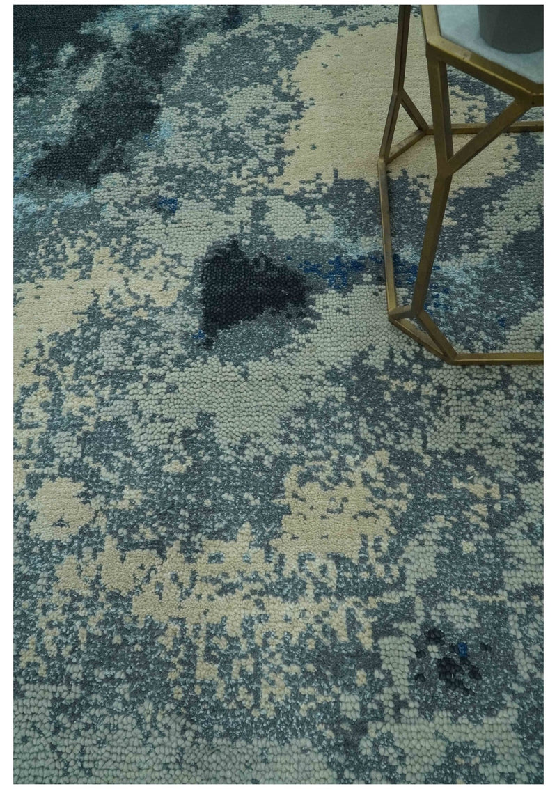 Gray, Blue and Black Modern Abstract 5x8 Hand Knotted wool area rug - The Rug Decor