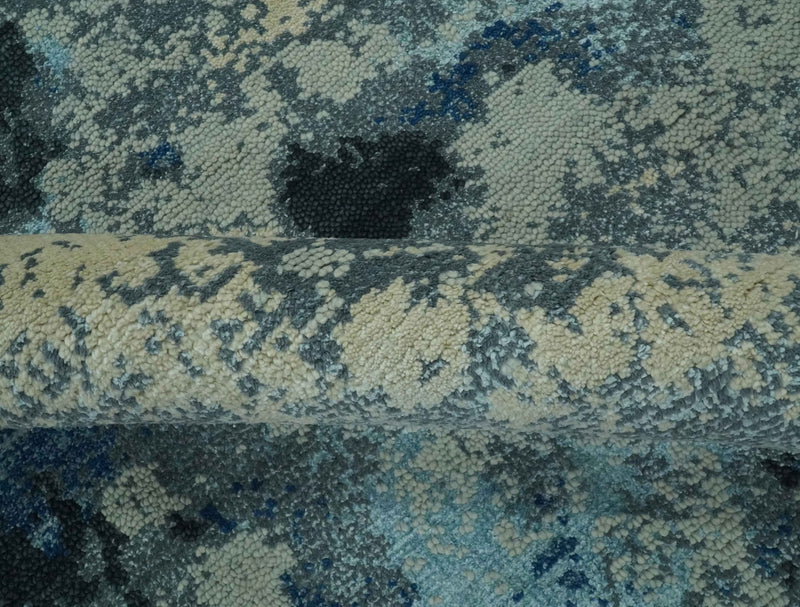 Gray, Blue and Black Modern Abstract 5x8 Hand Knotted wool area rug - The Rug Decor