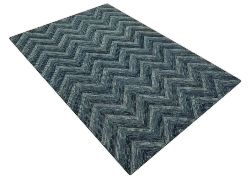 Gray, Charcoal and Ivory Modern Chevron Design 5x7.6 Hand Tufted wool area rug - The Rug Decor