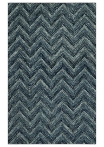 Gray, Charcoal and Ivory Modern Chevron Design 5x7.6 Hand Tufted wool area rug - The Rug Decor