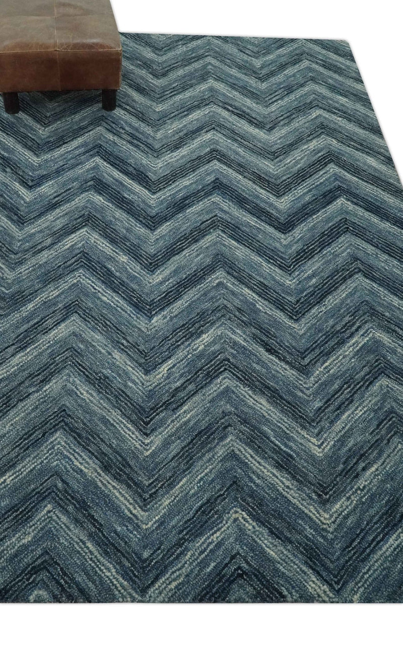 Gray, Charcoal and Ivory Modern Chevron Design 5x7.6 Hand Tufted wool area rug - The Rug Decor