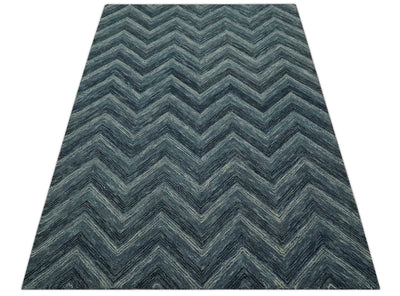 Gray, Charcoal and Ivory Modern Chevron Design 5x7.6 Hand Tufted wool area rug - The Rug Decor