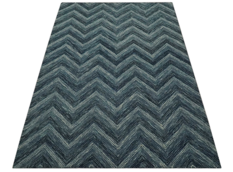 Gray, Charcoal and Ivory Modern Chevron Design 5x7.6 Hand Tufted wool area rug - The Rug Decor