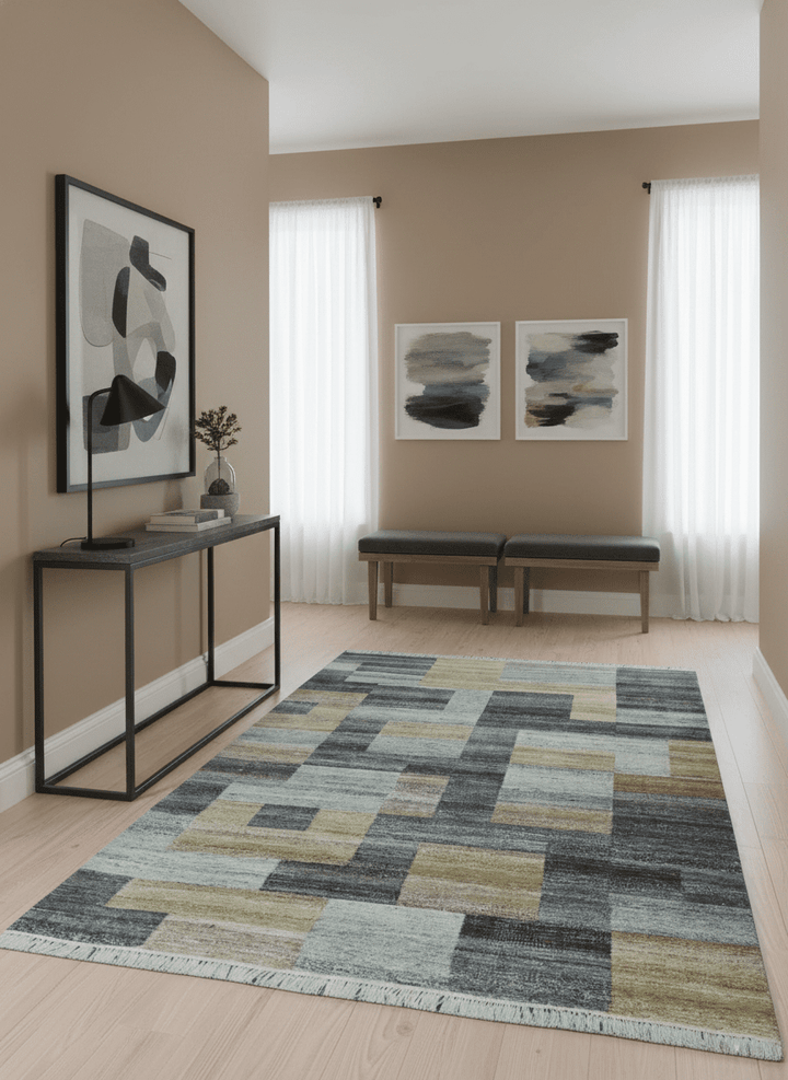 Gray, Charcoal, Ivory and Beige Modern Geometrical 5x8 Pet yarn Area Rug - The Rug Decor
