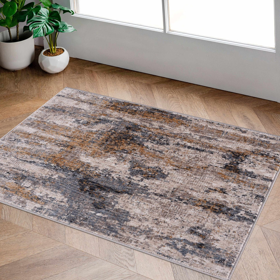 Gray Contemporary Abstract Machine Woven Rug - The Rug Decor