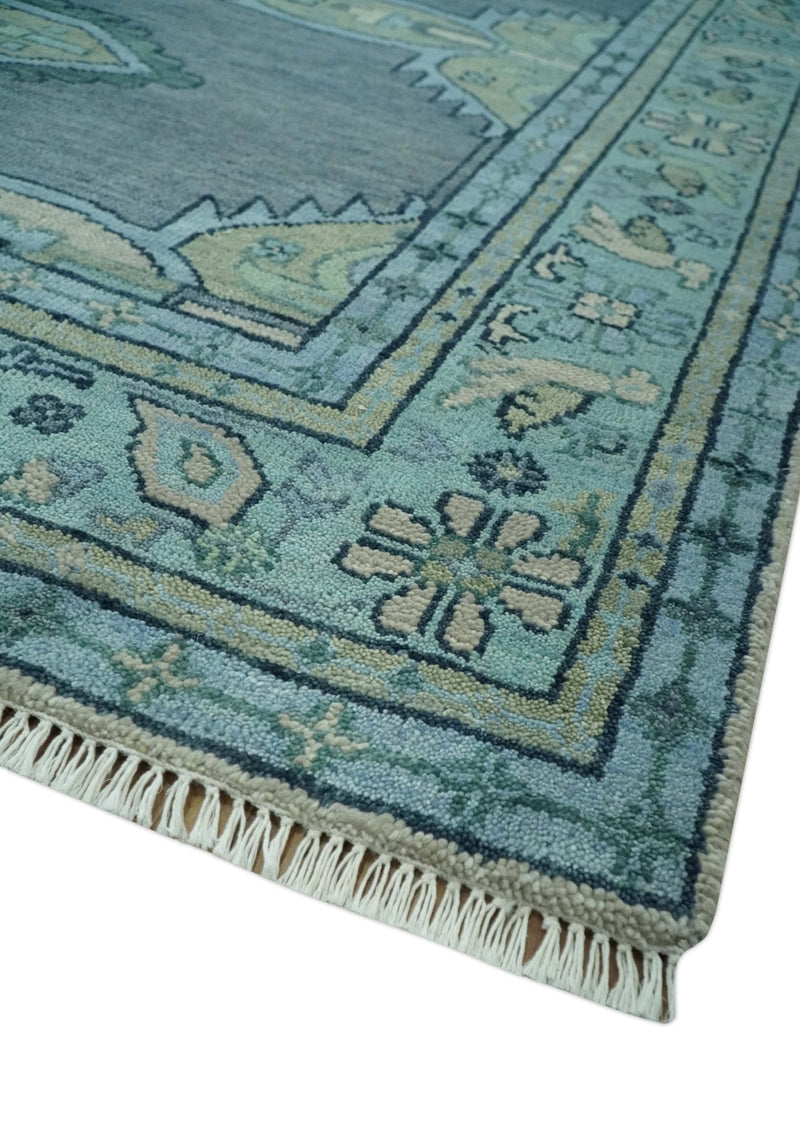 Gray, Green, Blue and Beige Hand Knotted Traditional Oriental Oushak 8x10 wool Area Rug - The Rug Decor