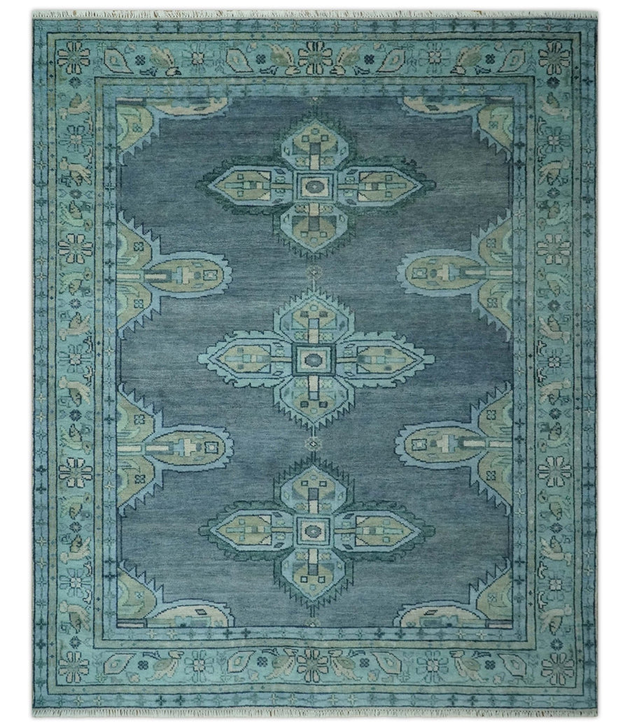 Gray, Green, Blue and Beige Hand Knotted Traditional Oriental Oushak 8x10 wool Area Rug - The Rug Decor