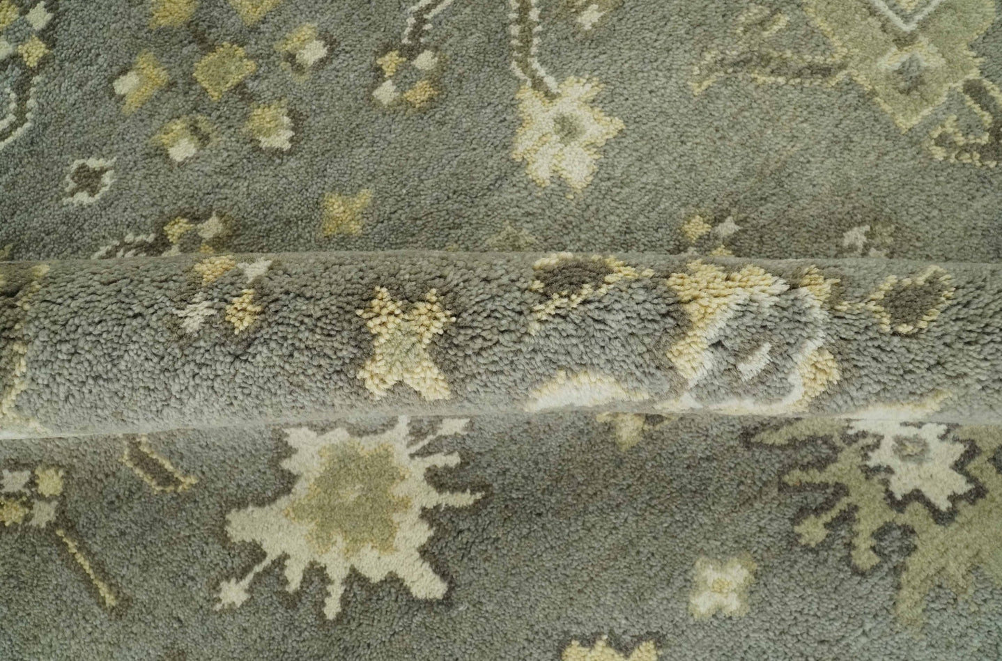 Gray, Ivory and Beige 6x8.8 Hand Knotted Traditional Oushak wool area rug - The Rug Decor