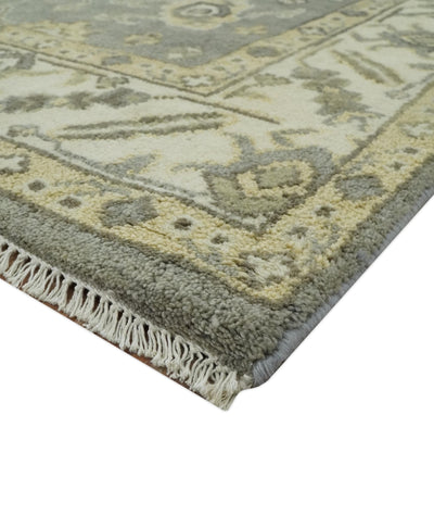 Gray, Ivory and Beige 6x8.8 Hand Knotted Traditional Oushak wool area rug - The Rug Decor