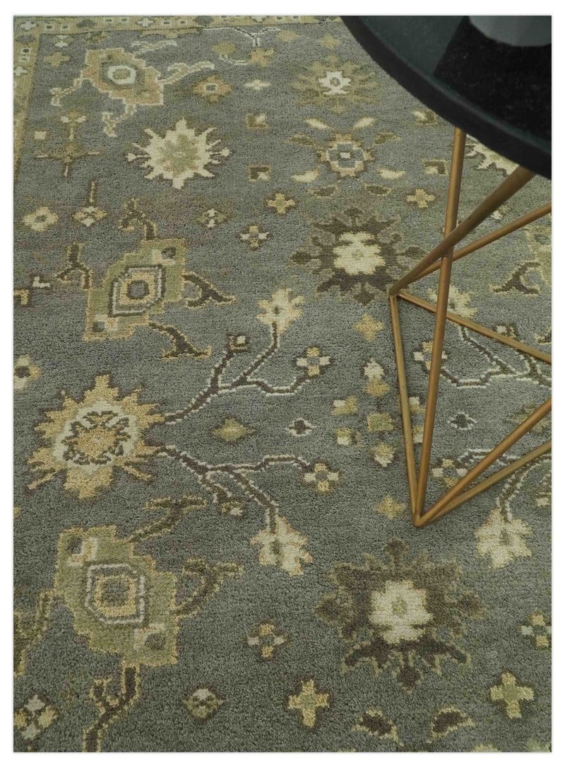 Gray, Ivory and Beige 6x8.8 Hand Knotted Traditional Oushak wool area rug - The Rug Decor