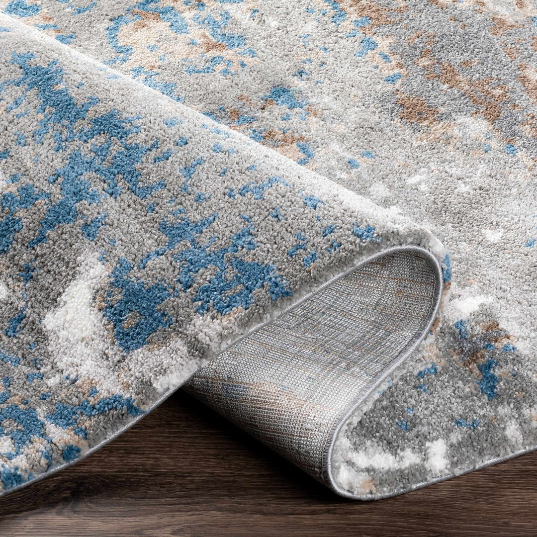 Gray, Ivory and Blue Modern Abstract Contemporary area rug - The Rug Decor