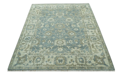 Gray, Ivory and Green Hand Knotted Traditional Oriental Oushak 9x12 wool Area Rug - The Rug Decor