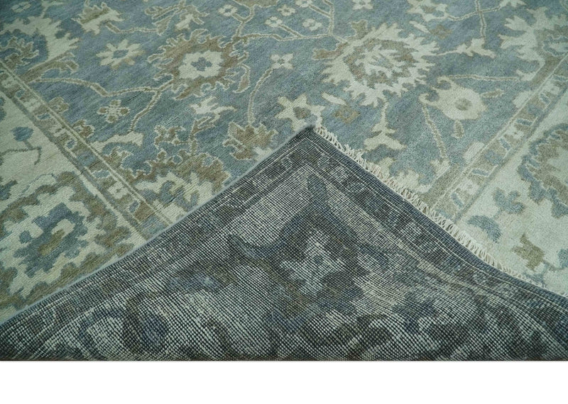 Gray, Ivory and Green Hand Knotted Traditional Oriental Oushak 9x12 wool Area Rug - The Rug Decor