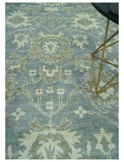 Gray, Ivory and Green Hand Knotted Traditional Oriental Oushak 9x12 wool Area Rug - The Rug Decor