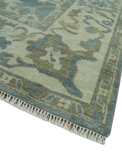 Gray, Ivory and Green Hand Knotted Traditional Oriental Oushak 9x12 wool Area Rug - The Rug Decor