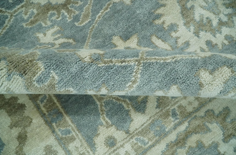 Gray, Ivory and Green Hand Knotted Traditional Oriental Oushak 9x12 wool Area Rug - The Rug Decor