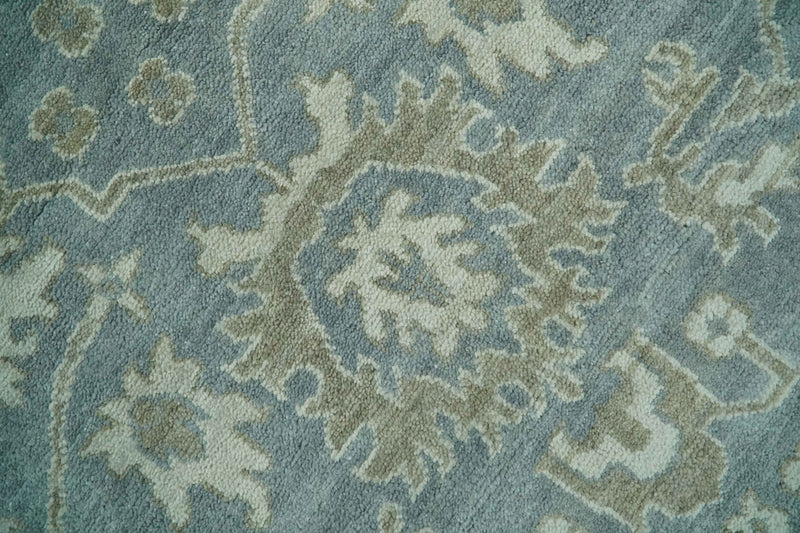 Gray, Ivory and Green Hand Knotted Traditional Oriental Oushak 9x12 wool Area Rug - The Rug Decor