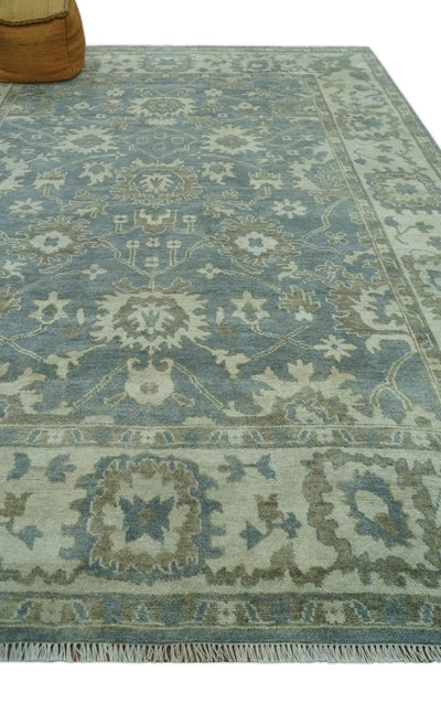 Gray, Ivory and Green Hand Knotted Traditional Oriental Oushak 9x12 wool Area Rug - The Rug Decor