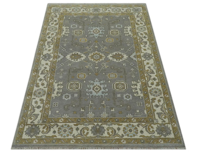 Gray, Ivory and Olive 6x9 Hand Knotted Traditional Oushak wool area rug - The Rug Decor