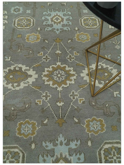 Gray, Ivory and Olive 6x9 Hand Knotted Traditional Oushak wool area rug - The Rug Decor