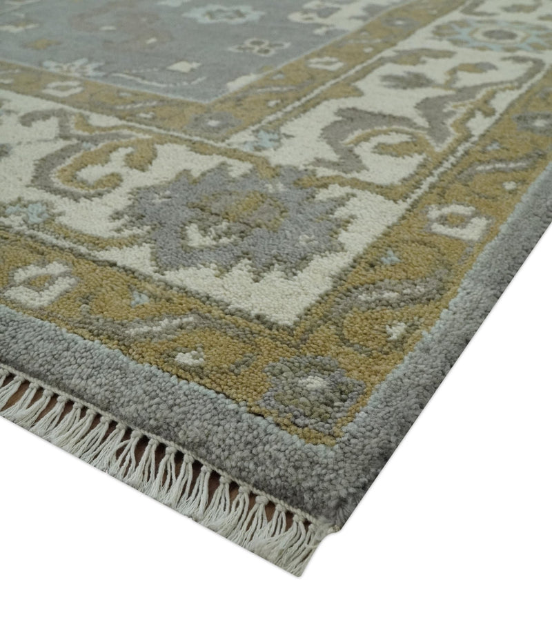 Gray, Ivory and Olive 6x9 Hand Knotted Traditional Oushak wool area rug - The Rug Decor