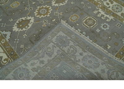 Gray, Ivory and Olive 6x9 Hand Knotted Traditional Oushak wool area rug - The Rug Decor