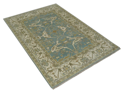 Gray, Ivory and Olive Hand Knotted Traditional Oriental Oushak 6x9 wool rug - The Rug Decor