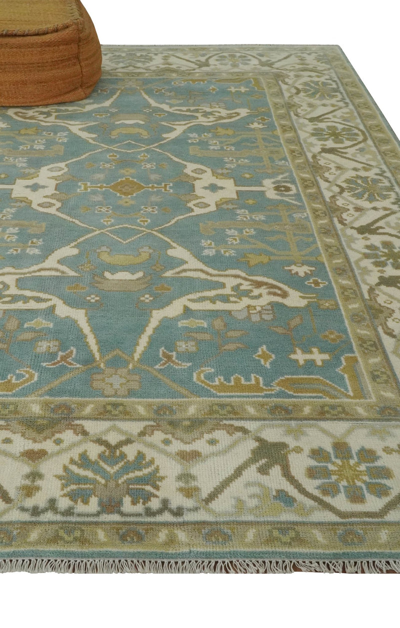 Gray, Ivory and Olive Hand Knotted Traditional Oriental Oushak 6x9 wool rug - The Rug Decor