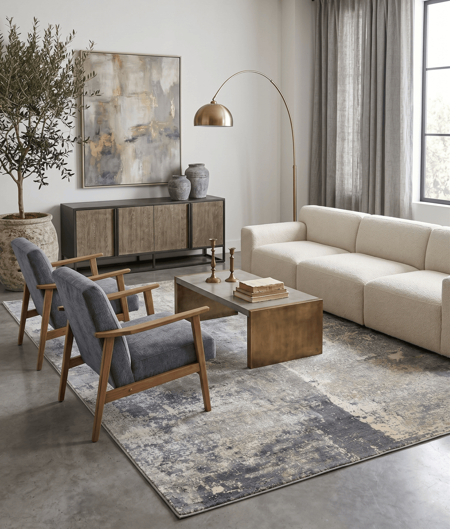 Gray Modern Abstract Wool And Viscose 8x10 Area Rug - The Rug Decor