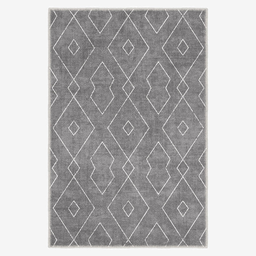 Gray Modern Geometrical Machine Washable Cotton Area Rug - The Rug Decor