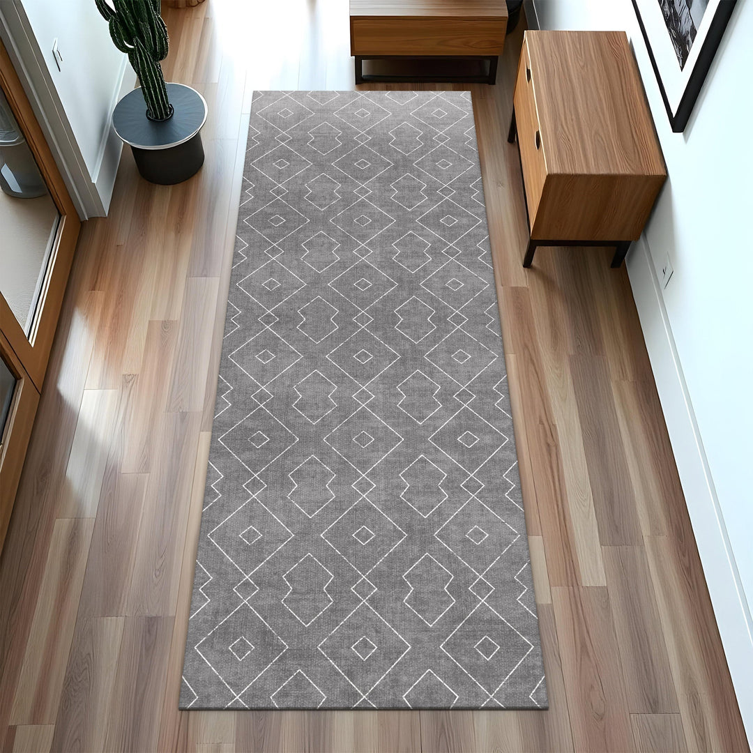 Gray Modern Geometrical Machine Washable Cotton Area Rug - The Rug Decor
