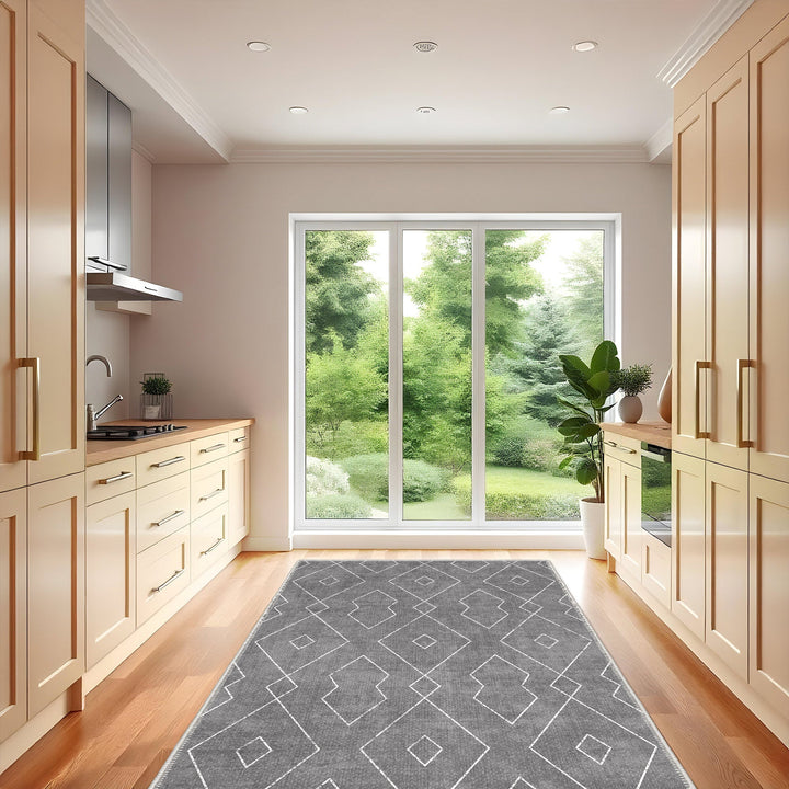 Gray Modern Geometrical Machine Washable Cotton Area Rug - The Rug Decor