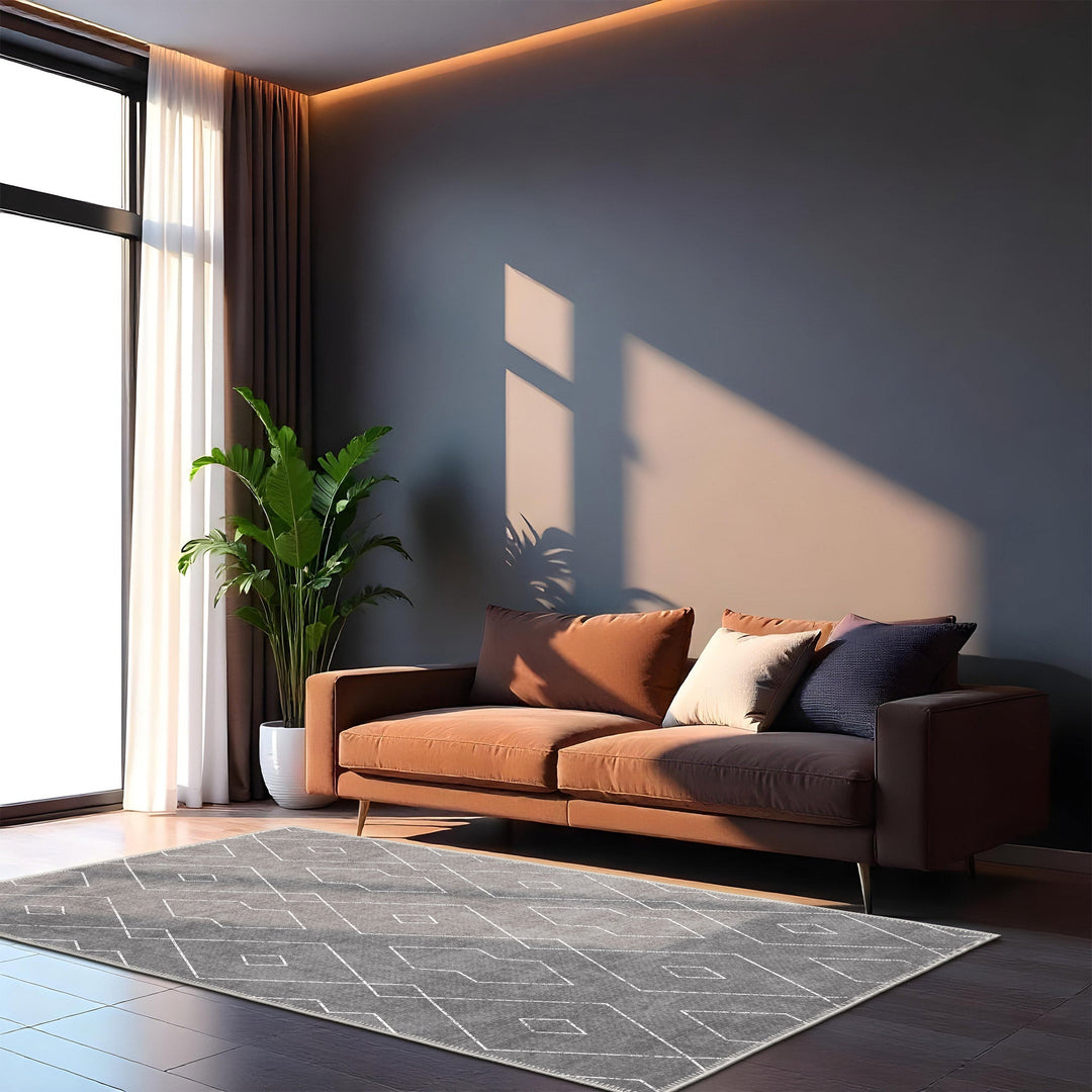 Gray Modern Geometrical Machine Washable Cotton Area Rug - The Rug Decor