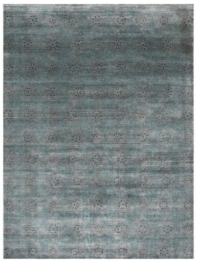 Gray, Silver and Charcoal Traditional Design Hand Knotted 9.6x13.6 Wool and Bamboo Silk Area Rug - The Rug Decor