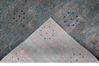 Gray, Silver and Charcoal Traditional Design Hand Knotted 9.6x13.6 Wool and Bamboo Silk Area Rug - The Rug Decor