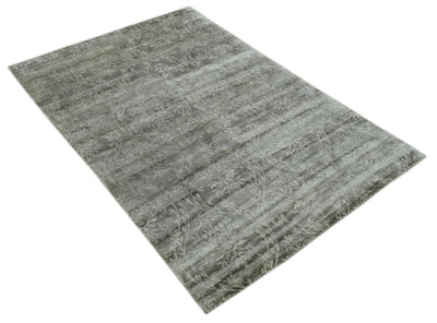 Gray, Silver and Charcoal Traditional ikat design 6x9 Hand knotted wool and Bamboo Silk area Rug - The Rug Decor