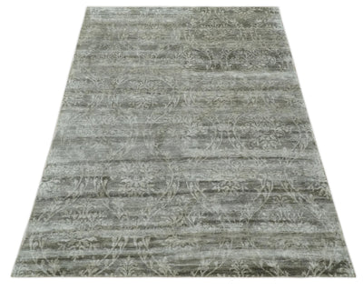 Gray, Silver and Charcoal Traditional ikat design 6x9 Hand knotted wool and Bamboo Silk area Rug - The Rug Decor