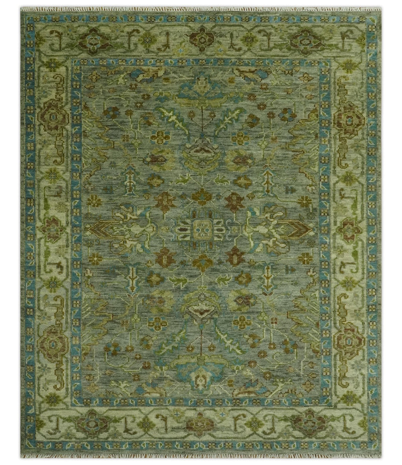 Green 8x10 Hand Knotted Antique Design Traditional Oriental Oushak wool area rug - The Rug Decor