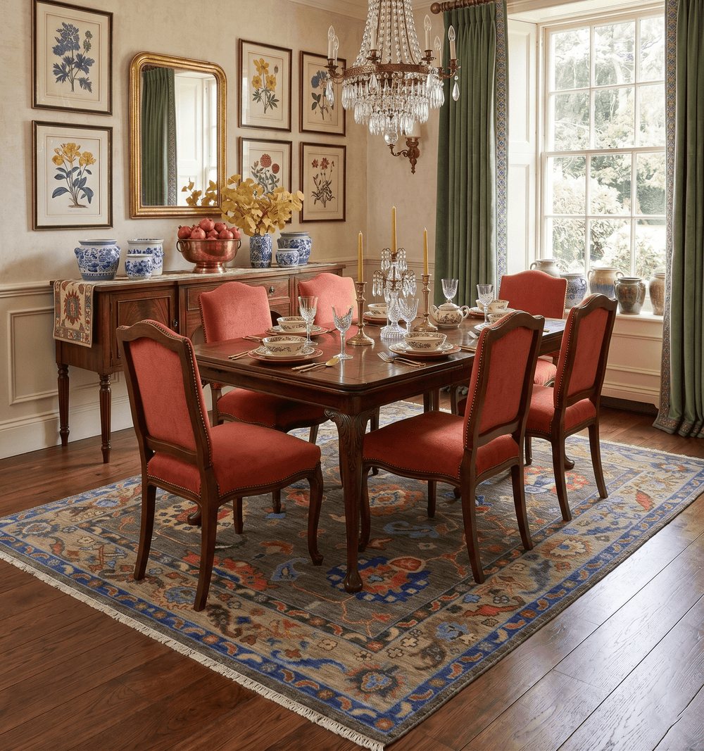 Green and Beige Colorful Hand knotted Traditional Oushak Multi Size wool Area Rug - The Rug Decor