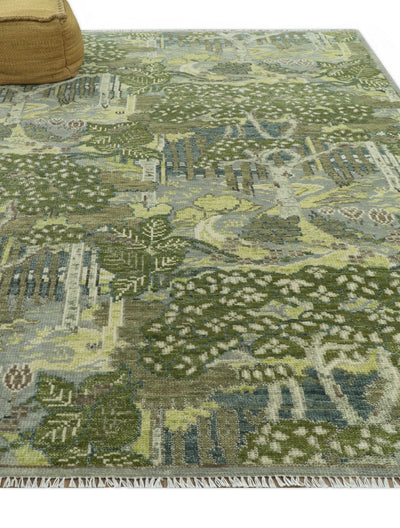 Green And Gray Nature Jungle Hand Knotted Custom Made wool area rug - The Rug Decor