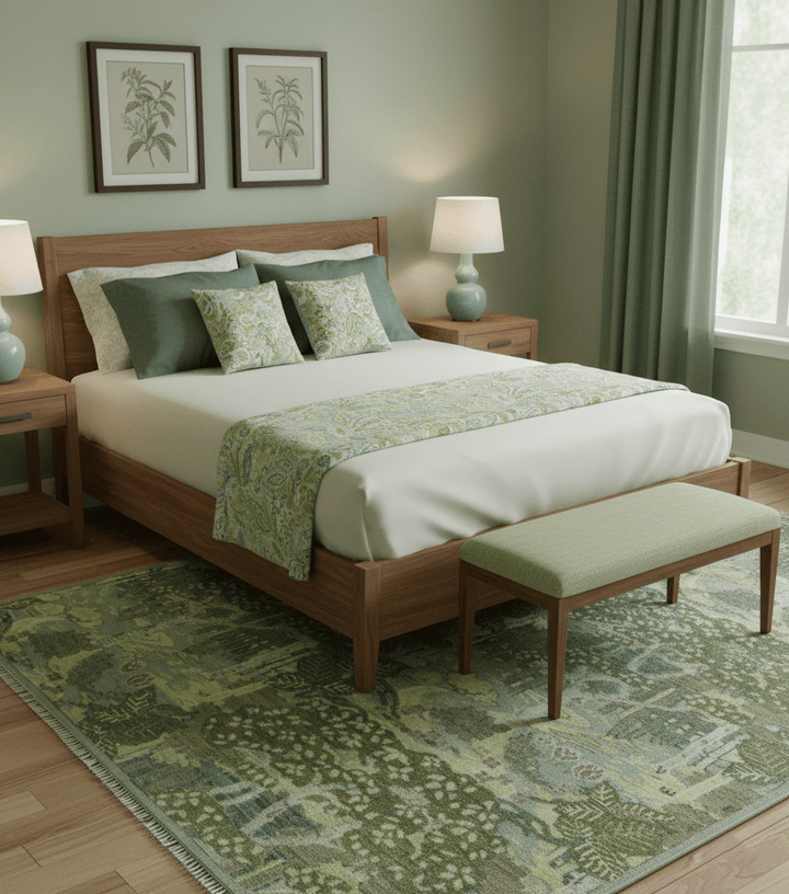 Green And Gray Nature Jungle Hand Knotted Custom Made wool area rug - The Rug Decor