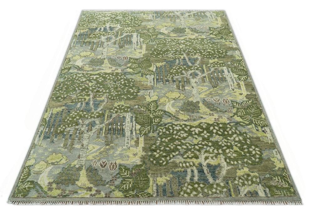 Green And Gray Nature Jungle Hand Knotted Custom Made wool area rug - The Rug Decor