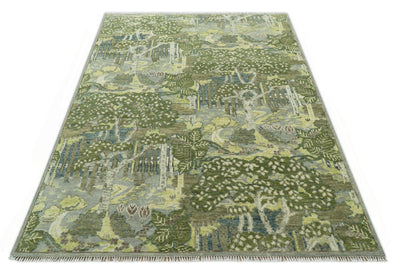 Green And Gray Nature Jungle Hand Knotted Custom Made wool area rug - The Rug Decor