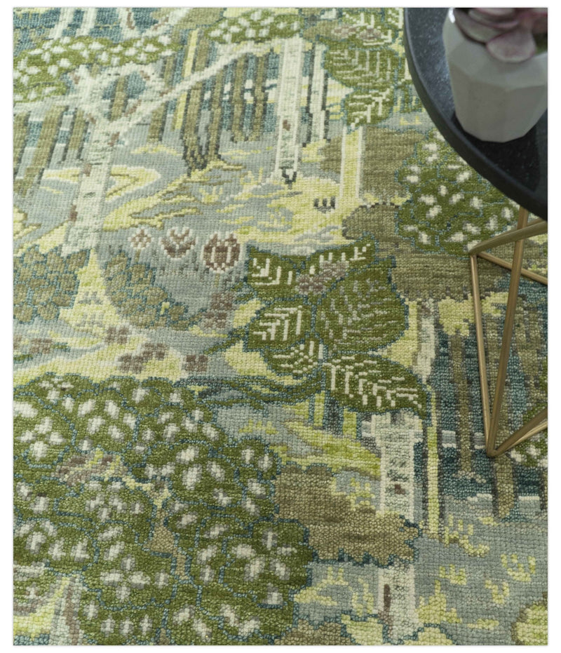 Green And Gray Nature Jungle Hand Knotted Custom Made wool area rug - The Rug Decor