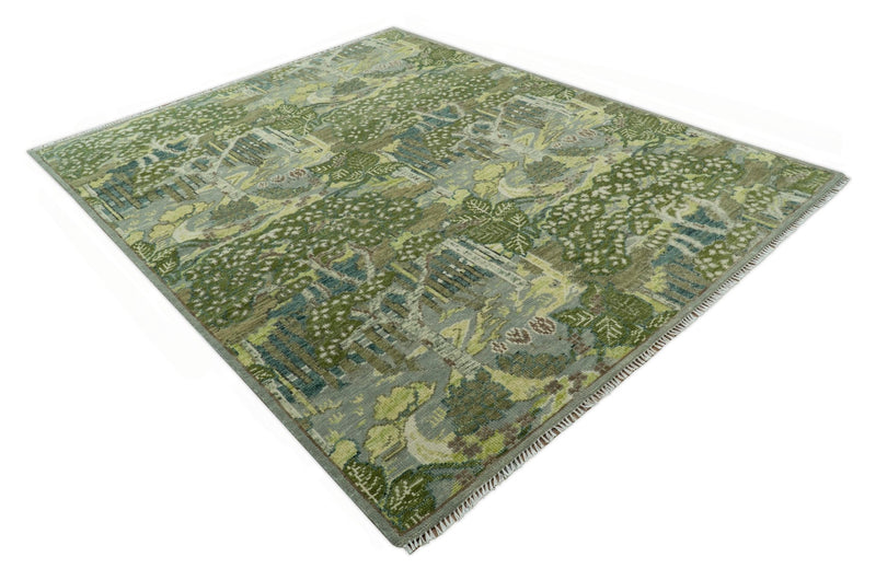 Green And Gray Nature Jungle Hand Knotted Custom Made wool area rug - The Rug Decor