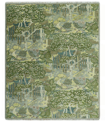 Green And Gray Nature Jungle Hand Knotted Custom Made wool area rug - The Rug Decor