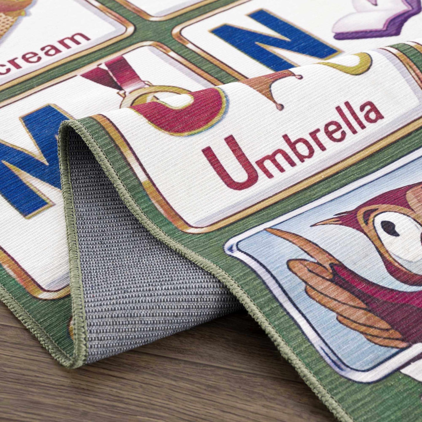 Green and Ivory Colorful Alphabets Washable Kids Rug, Perfect for kids room - The Rug Decor
