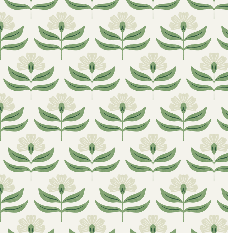 Green and Ivory Flower Printed self - adhesive Wallpaper - The Rug Decor