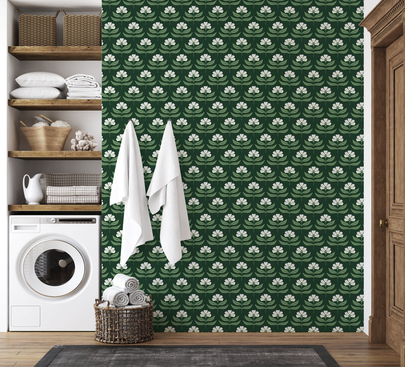 Green and Ivory Flower Printed self - adhesive Wallpaper - The Rug Decor